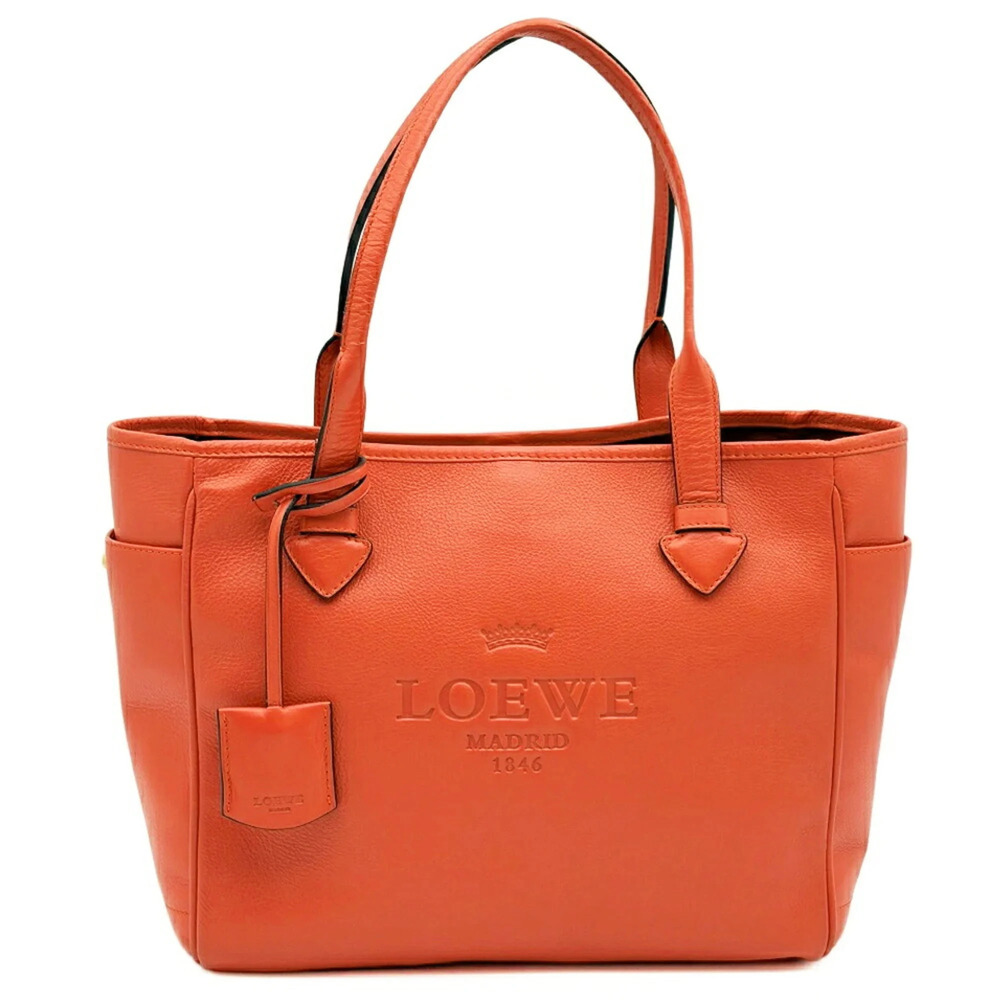 Loewe Heritage Tote Bag, Red Embossed Leather, Coral Red, Fits A4 Sizes